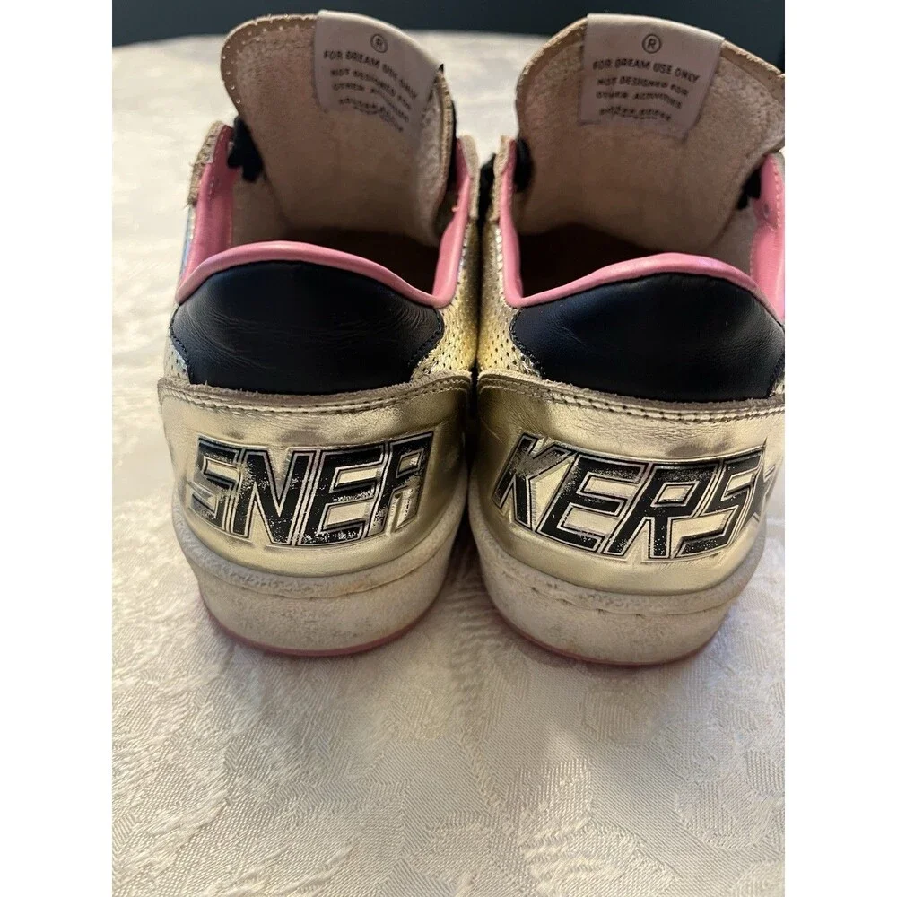 Golden Goose Gold Ballstars Leather Gold with Pink Trim  Size 37/7 - Picture 4 of 13